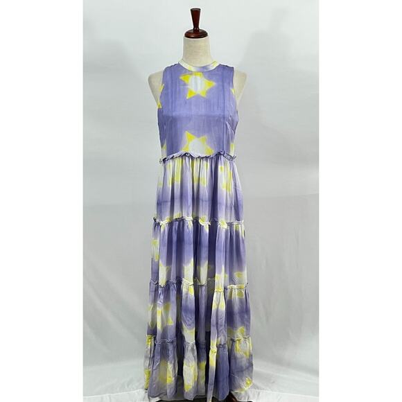 OLIPHANT Sz S Small Mela Peri Purple Stars Ruffle Tiered Maxi Dress NWT - Picture 9 of 9